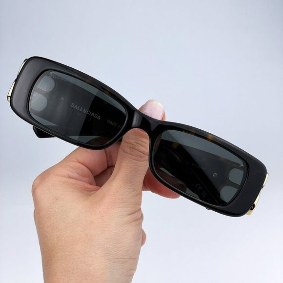 Balenciaga  BB0096S 002 Sunglasses Havana Gold Logo Green Square Unisex main image 11